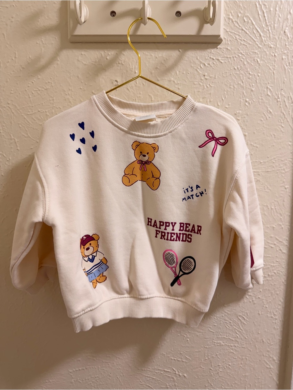 Zara Cream Sweatshirt with Multicolor Bear & Tennis Graphics